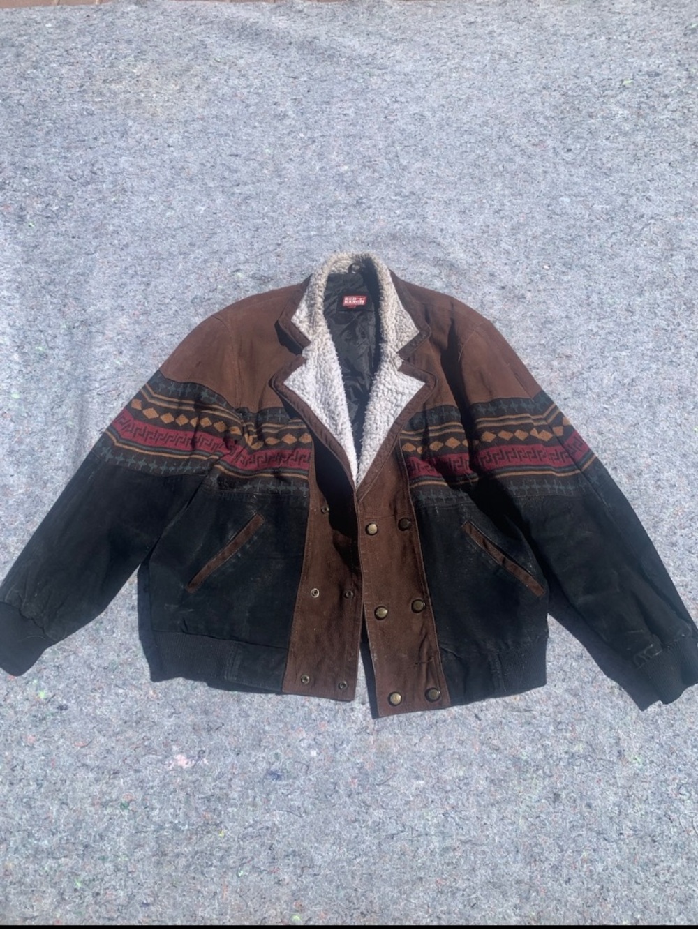 Vintage 90s Red Ranch Suede leather & knit sherling lined southwestern jacket
